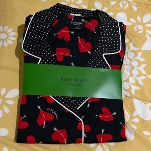 Kate Spade Women’s Pajama Set - Black w/Red Heart, Arrows & polka dots. L  NWT